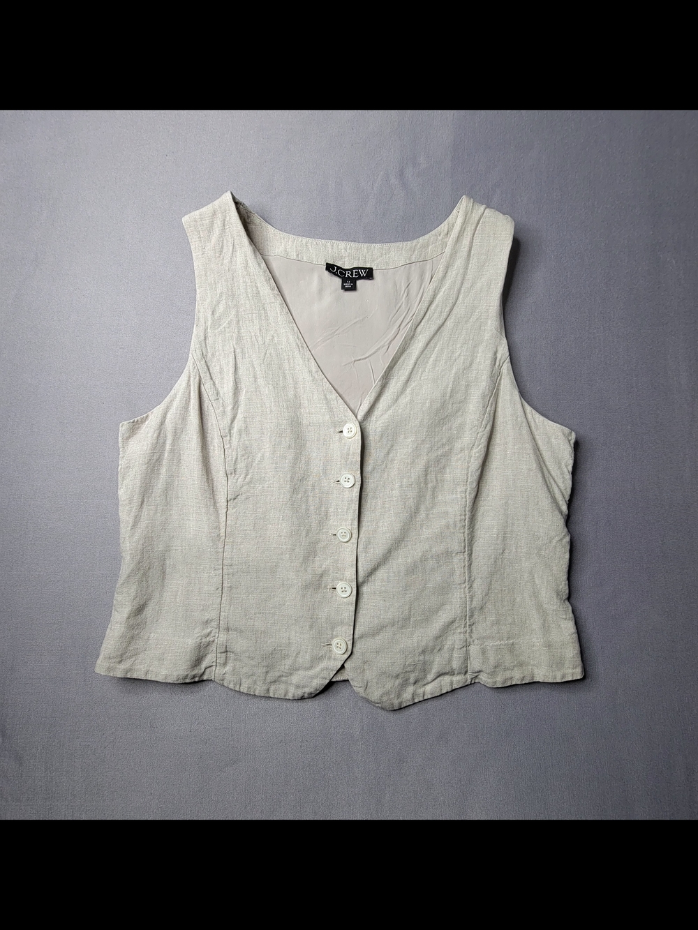 J.Crew Women's Cream Linen Button-Front Vest Size 12